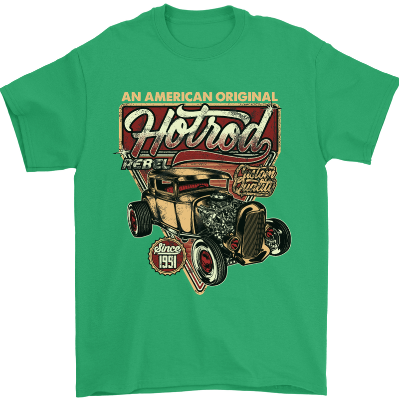 An American Original Hotrod Mens T-Shirt Cotton Gildan Irish Green