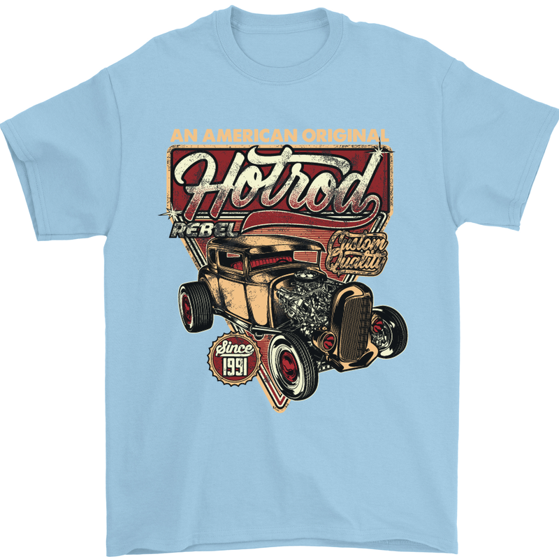 An American Original Hotrod Mens T-Shirt Cotton Gildan Light Blue