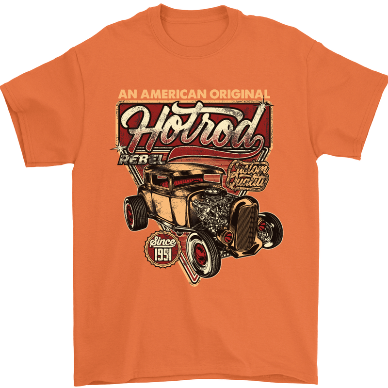An American Original Hotrod Mens T-Shirt Cotton Gildan Orange