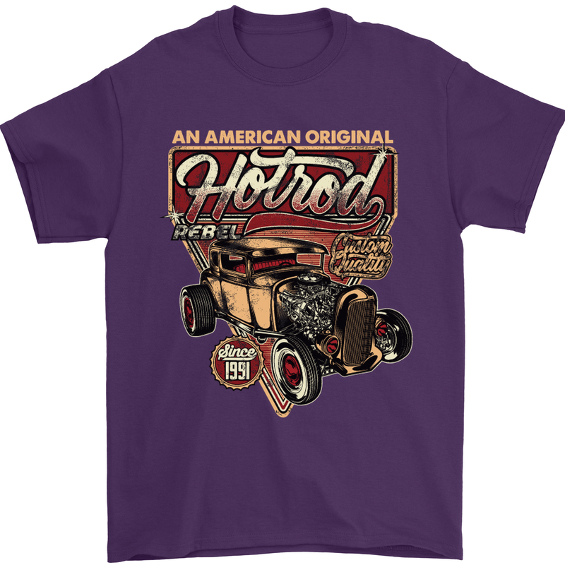 An American Original Hotrod Mens T-Shirt Cotton Gildan Purple