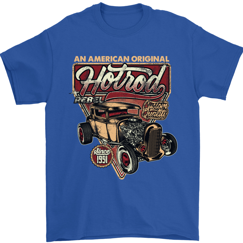An American Original Hotrod Mens T-Shirt Cotton Gildan Royal Blue