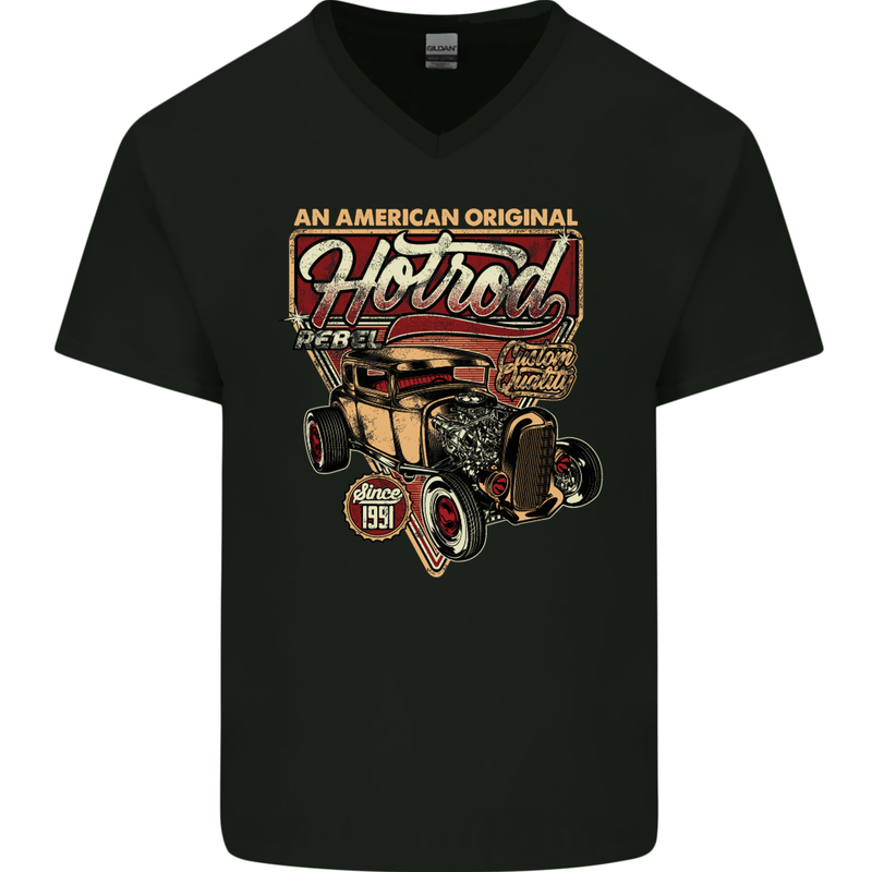An American Original Hotrod Mens V-Neck Cotton T-Shirt Black