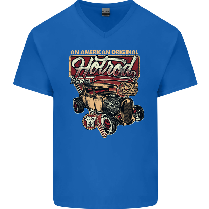 An American Original Hotrod Mens V-Neck Cotton T-Shirt Royal Blue