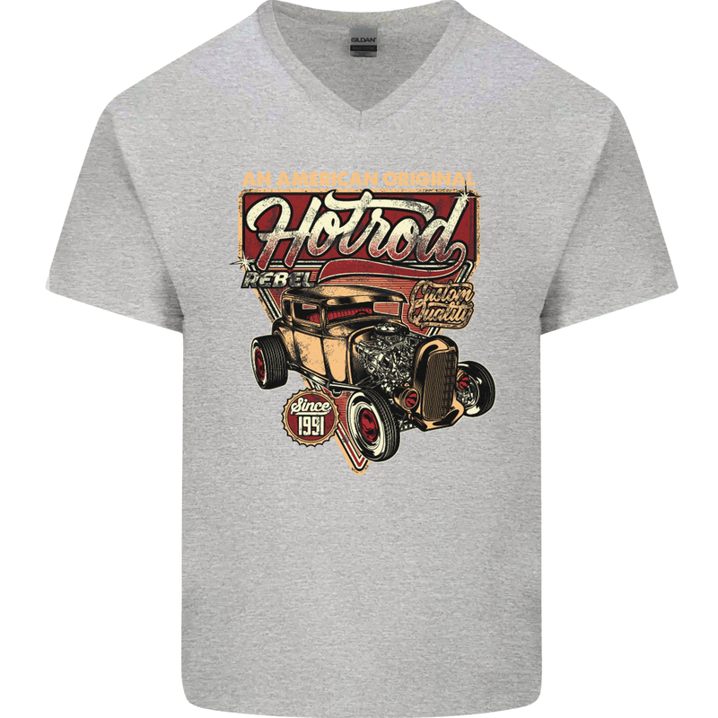 An American Original Hotrod Mens V-Neck Cotton T-Shirt Sports Grey