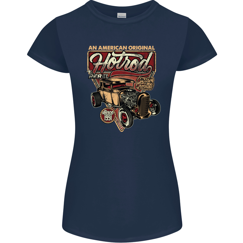 An American Original Hotrod Womens Petite Cut T-Shirt Navy Blue