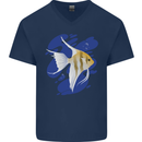 An Angel Fish in the Ocean Mens V-Neck Cotton T-Shirt Navy Blue