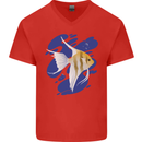 An Angel Fish in the Ocean Mens V-Neck Cotton T-Shirt Red