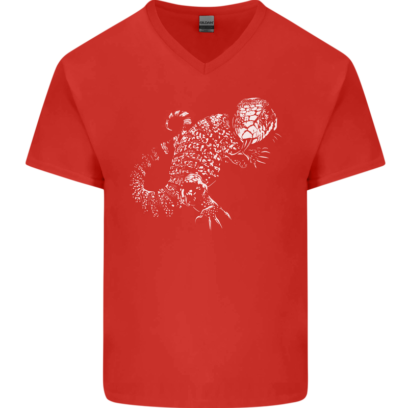 An Argentine Tegu Lizard Mens V-Neck Cotton T-Shirt Red