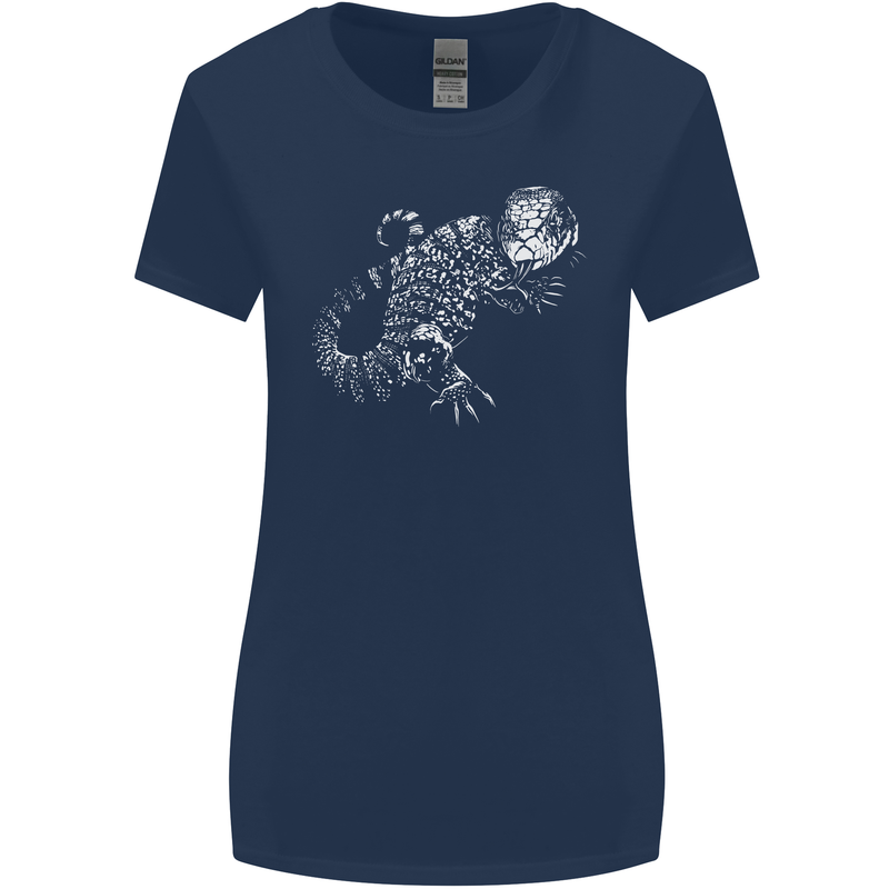 An Argentine Tegu Lizard Womens Wider Cut T-Shirt Navy Blue