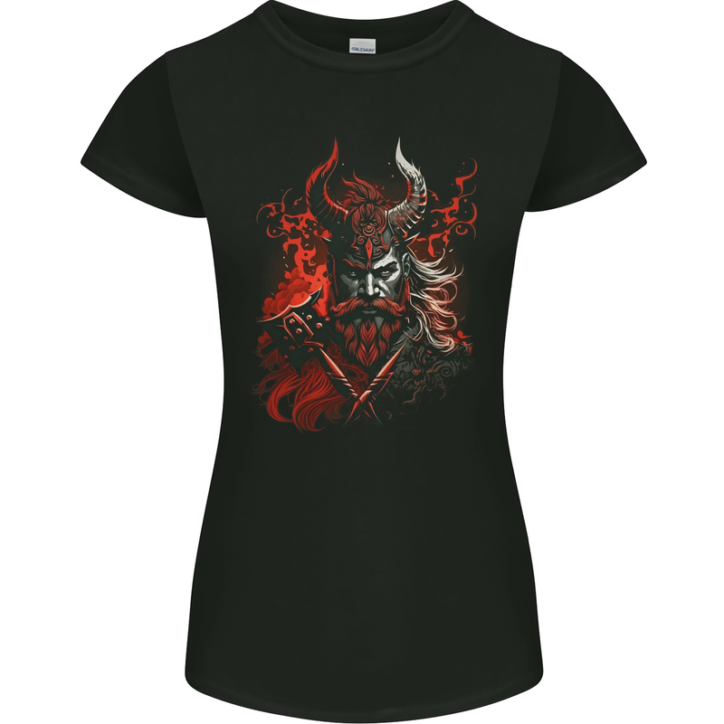 An Artistic Fantasy Viking Warrior Womens Petite Cut T-Shirt Black