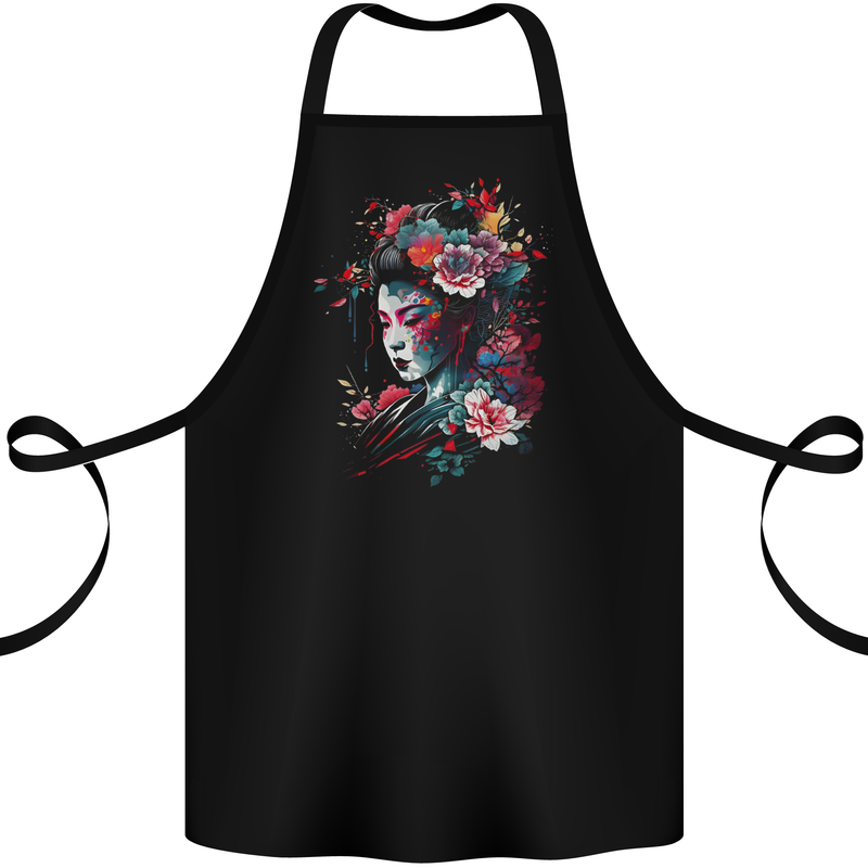 An Artistic Geisha Lady With Flowers Cotton Apron 100% Organic Black