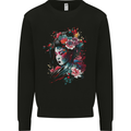 An Artistic Geisha Lady With Flowers Kids Sweatshirt Jumper Black