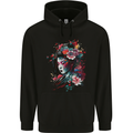 An Artistic Geisha Lady With Flowers Mens 80% Cotton Hoodie Black