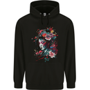 An Artistic Geisha Lady With Flowers Mens 80% Cotton Hoodie Black