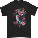 An Artistic Geisha Lady With Flowers Mens Gildan Cotton T-Shirt Black