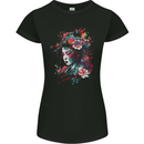 An Artistic Geisha Lady With Flowers Womens Petite Cut T-Shirt Black