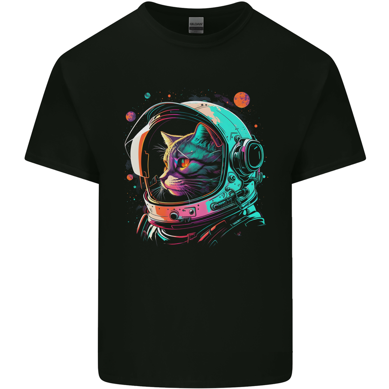 An Astronaut Cat in Outer Space Kids T-Shirt Childrens Black