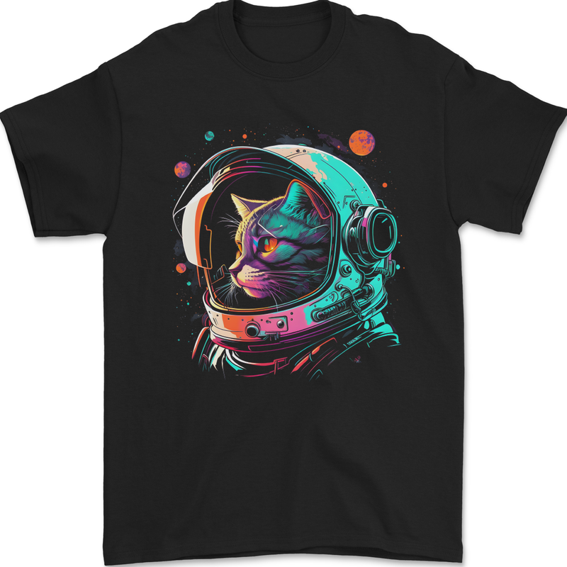 An Astronaut Cat in Outer Space Mens Gildan Cotton T-Shirt Black