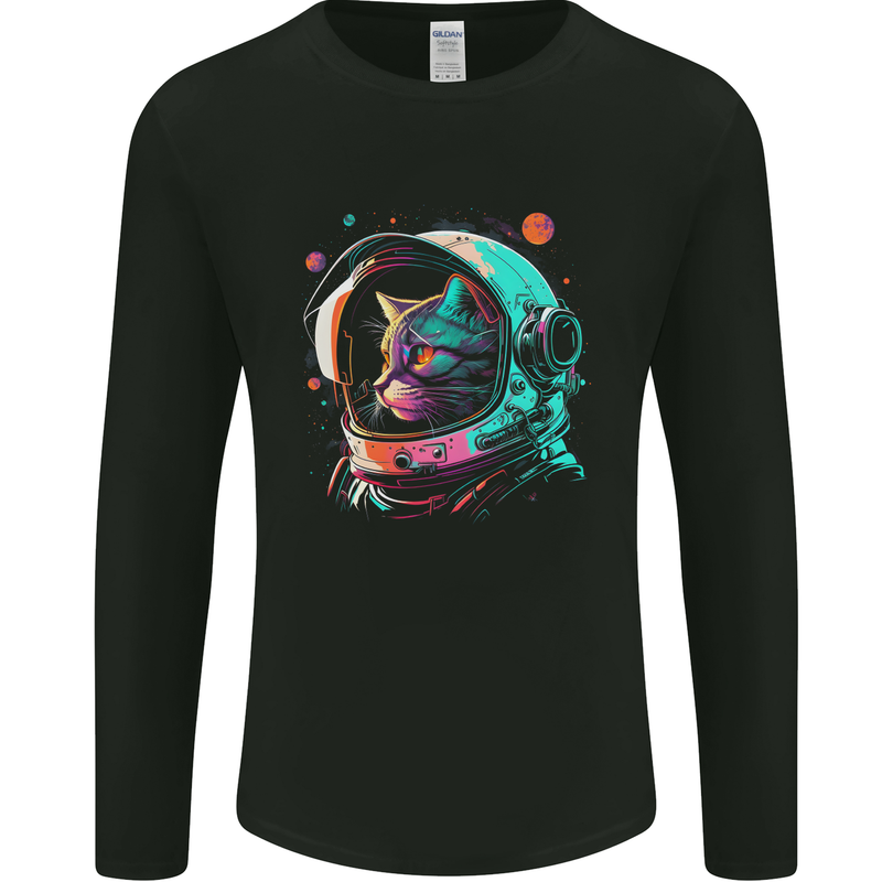 An Astronaut Cat in Outer Space Mens Long Sleeve T-Shirt Black