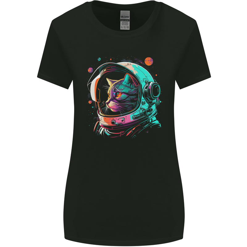 An Astronaut Cat in Outer Space Womens Wider Cut T-Shirt Black