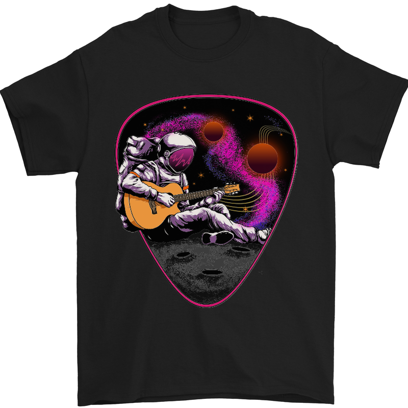 An Astronaut Playing Guitar Space Rock Mens T-Shirt Cotton Gildan Black