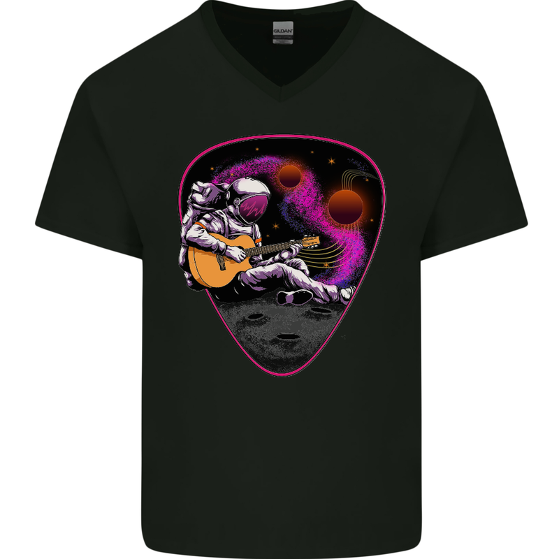 An Astronaut Playing Guitar Space Rock Mens V-Neck Cotton T-Shirt Black