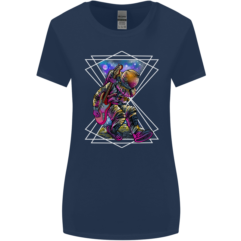 An Astronaut Playing a Guitar Guitarist Womens Wider Cut T-Shirt Navy Blue