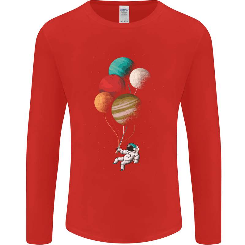 An Astronaut With Planets as Balloons Space Mens Long Sleeve T-Shirt Red