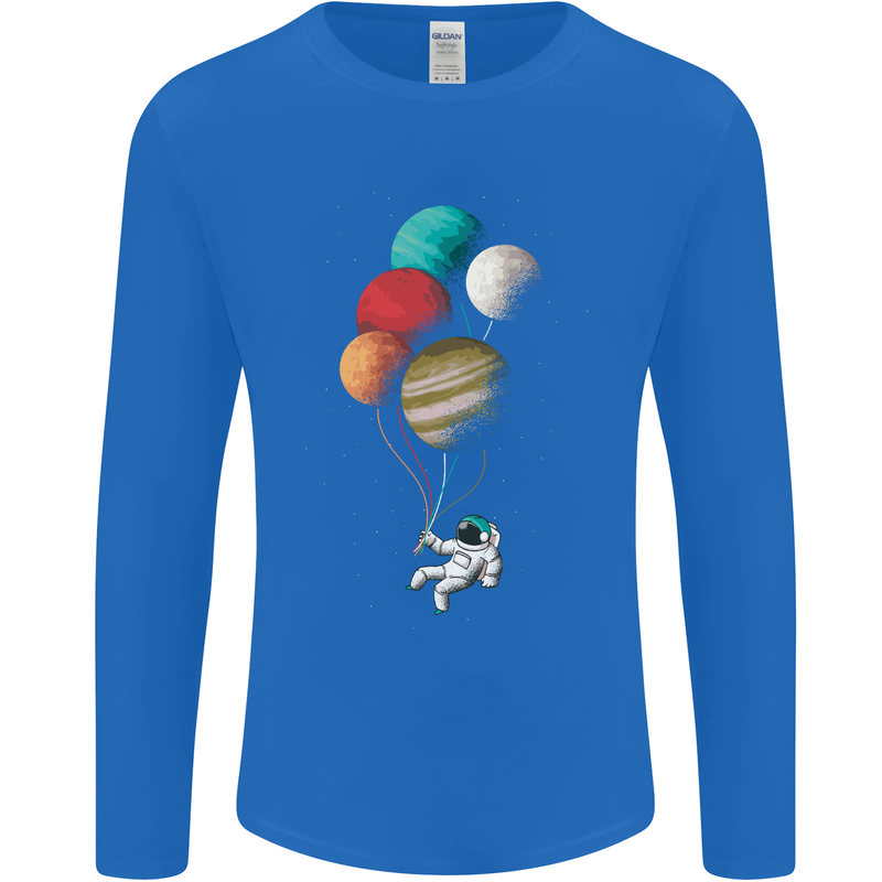 An Astronaut With Planets as Balloons Space Mens Long Sleeve T-Shirt Royal Blue
