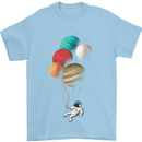 An Astronaut With Planets as Balloons Space Mens T-Shirt Cotton Gildan Light Blue