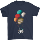 An Astronaut With Planets as Balloons Space Mens T-Shirt Cotton Gildan Navy Blue