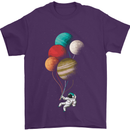 An Astronaut With Planets as Balloons Space Mens T-Shirt Cotton Gildan Purple