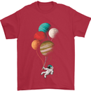 An Astronaut With Planets as Balloons Space Mens T-Shirt Cotton Gildan Red