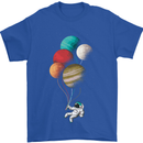 An Astronaut With Planets as Balloons Space Mens T-Shirt Cotton Gildan Royal Blue