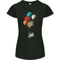 An Astronaut With Planets as Balloons Space Womens Petite Cut T-Shirt Black