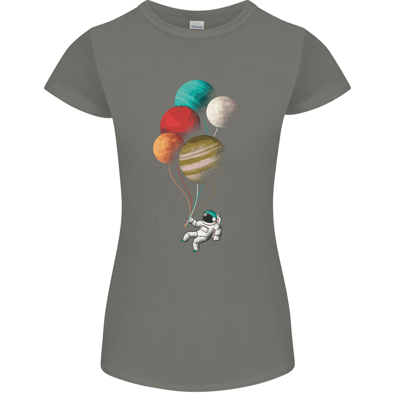 An Astronaut With Planets as Balloons Space Womens Petite Cut T-Shirt Charcoal