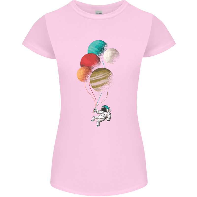 An Astronaut With Planets as Balloons Space Womens Petite Cut T-Shirt Light Pink