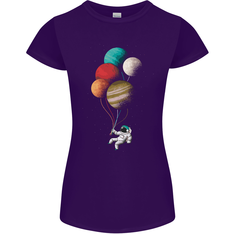 An Astronaut With Planets as Balloons Space Womens Petite Cut T-Shirt Purple
