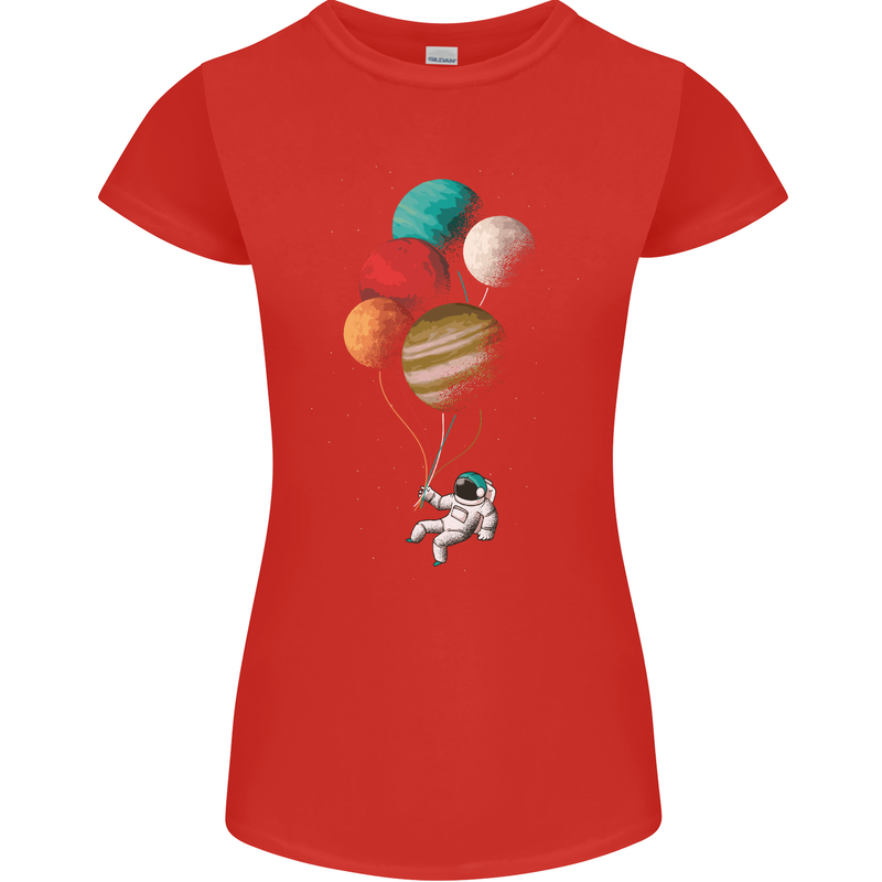 An Astronaut With Planets as Balloons Space Womens Petite Cut T-Shirt Red