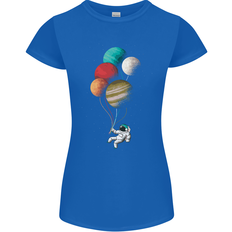 An Astronaut With Planets as Balloons Space Womens Petite Cut T-Shirt Royal Blue
