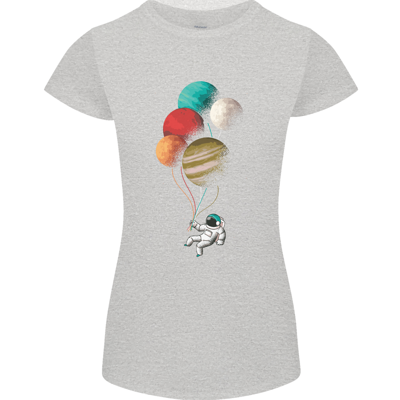 An Astronaut With Planets as Balloons Space Womens Petite Cut T-Shirt Sports Grey
