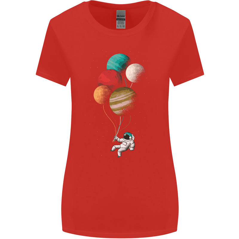 An Astronaut With Planets as Balloons Space Womens Wider Cut T-Shirt Red