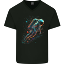An Astronaut in Outer Space Man Mens V-Neck Cotton T-Shirt Black