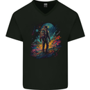 An Astronaut on an Alien Planet Spaceman Mens V-Neck Cotton T-Shirt Black