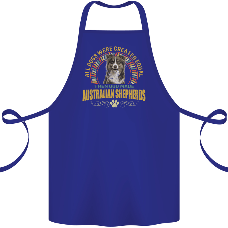 An Australian Shepherd Dog Cotton Apron 100% Organic Royal Blue