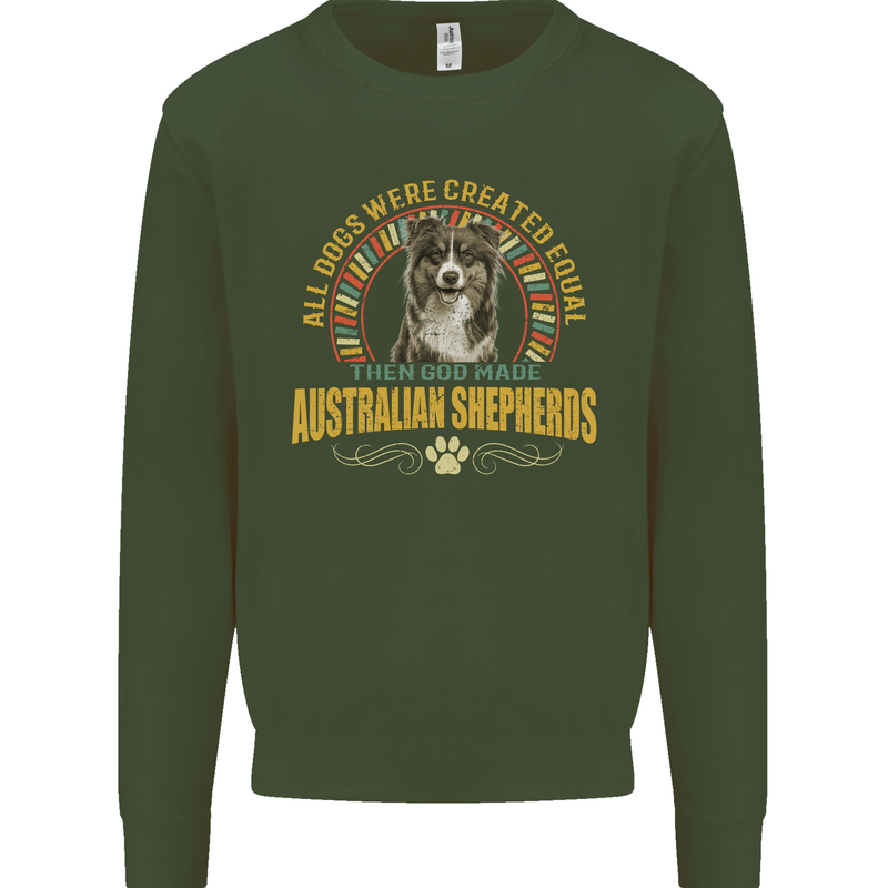 An Australian Shepherd Dog Kids Sweatshirt Jumper Forest Green