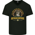 An Australian Shepherd Dog Mens V-Neck Cotton T-Shirt Black