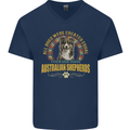 An Australian Shepherd Dog Mens V-Neck Cotton T-Shirt Navy Blue