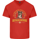 An Australian Shepherd Dog Mens V-Neck Cotton T-Shirt Red