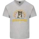 An Australian Shepherd Dog Mens V-Neck Cotton T-Shirt Sports Grey